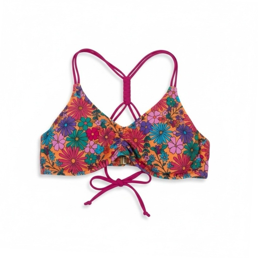 Cupshe 2‎ Piece Bikini Set Bright Floral Scrunch Top T-Back Large L NWT